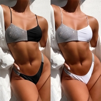 Sexy Low-waist Contrast Color Shinning Bikini Set