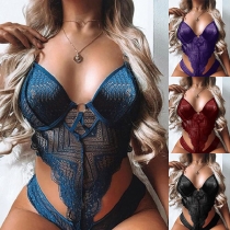 Sexy Hollow Out Solid Color One-piece Lace Underwear Lingerie