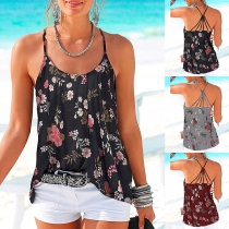 Sexy Backless Flower Printed Crossover Sling Top