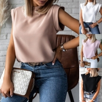 Simple Style Sleeveless Stand Collar Solid Color Top