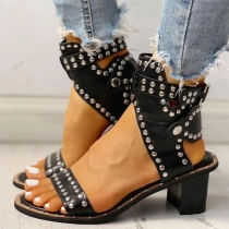 Retro Style Thick Heel Open Toe Rivets Sandals