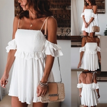 Sexy Off-shoulder Short Sleeve High Waist Solid Color Sling Dress
