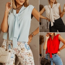 Fashion Solid Color Sleeveless Lace-up V-neck Blouse