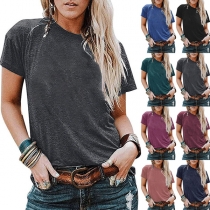 Simple Style Short Sleeve Round Neck Solid Color Casual T-shirt