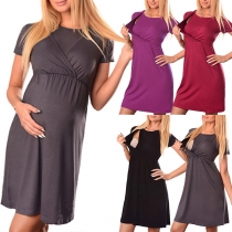 Simple Style Short Sleeve Round Neck Solid Color Multifunctional Maternity Dress