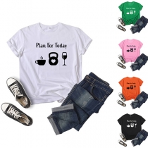 Casual Style Plan for Today Letters Printed Short Sleeve Round Neck T-shirt