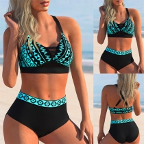 Sexy Backless Leopard Printed Push-up Halter Bikini Set