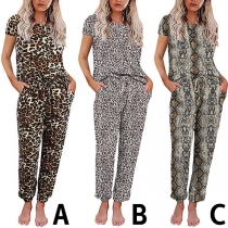 Fashion Long Sleeve Round Neck Printed Top + Pants Two-piece Set