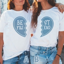 Casual Style Best Friend Heart Printed Short Sleeve Besties T-shirt