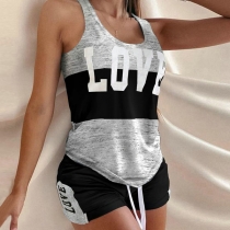 Sports Style Letters Printed Contrast Color Tank Top + Shorts
