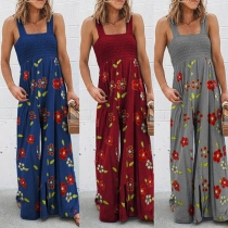 Sexy Backless High Waist Wide-leg Printed Sling Jumpsuit