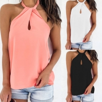 Sexy Off-shoulder Solid Color Halter Top