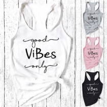 Casual Style Letters Printed Round Neck Sports Tank Top