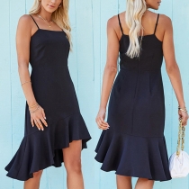 Sexy Backless irregular Fishtail Hem Solid Color Slim Fit Sling Dress