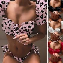 Sexy Short Sleeve Square Collar Low-waist Bikini Set
