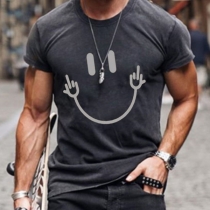 Casual Style Short Sleeve Round Neck Smiling Face Printed Man's T-shirt