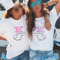 Casual Style Letters Printed Short Sleeve Round Neck Besties T-shirt