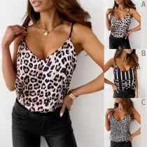 Sexy Backless V-neck Leopard Printed Sling Top