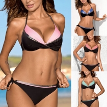 Sexy Low-waist Contrast Color Lace-up Bikini Set