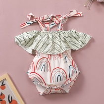 Sweet Style Backless Ruffle Printed Sling Baby Romper