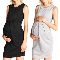 Simple Style Sleeveless Round Neck Solid Color Maternity Dress