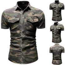 Casual Style Short Sleeve POLO Collar Camouflage Printed Man's Shirt