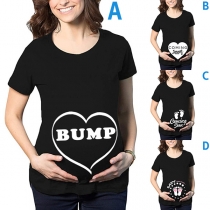 Casual Style Short Sleeve Round Neck Printed Maternity T-shirt