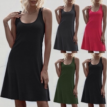 Simple Style Sleeveless Round Neck Solid Color Tank Dress