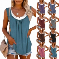 Simple Style Solid Color Sleeveless Round Neck Solid Color Loose Top