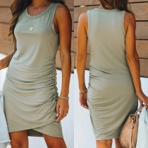 Fashion Solid Color Sleeveless Round Neck Irregular Hem Slim Fit Dress