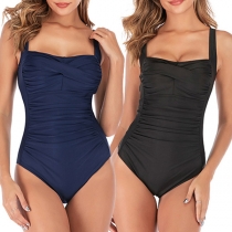 Sexy Backless V-neck Solid Color Sling One-piece Swimsuit