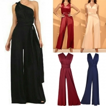 Sexy High Waist Solid Color Wide-leg Jumpsuit