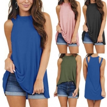 Simple Style Sleeveless Round Neck Off-shoulder Solid Color Loose Top