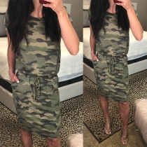 Casual Style Short Sleeve Round Neck Camouflage Printed Loose Dress