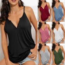 Sexy Backless V-neck Solid Color Sling Top