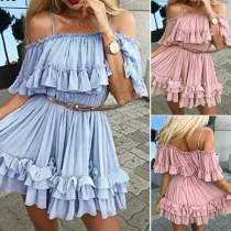 Sexy Off-shoulder Solid Color Ruffle Sling Dress