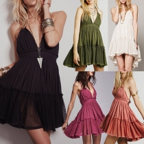 Sexy Backless V-neck Solid Color Sling Dress