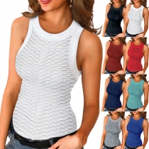 Simple Style Sleeveless Round Neck Solid Color Slim Fit T-shirt