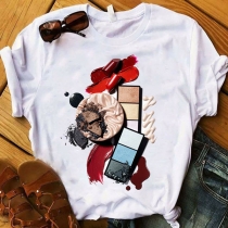 Casual Style Short Sleeve Round Neck Cosmetics Printed T-shirt