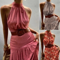 Sexy Off-shoulder Printed Halter Dress (Not including the waist belt)