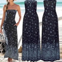 Sexy Strapless High Waist Printed Maxi Dress