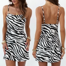 Sexy Backless Slim Fit Zebra-stripe Printed Sling Dress