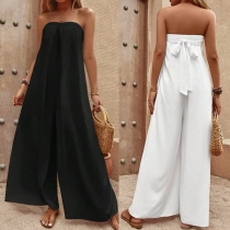 Sexy Strapless High Waist Solid Color Chiffon Jumpsuit