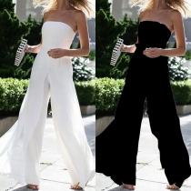 Sexy Strapless High Waist Solid Color Chiffon Jumpsuit