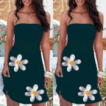 Sexy Strapless High Waist Slim Fit Flower Printed Dress