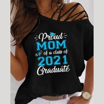 Sexy Off-shoulder Short Sleeve Letters Printed Loose T-shirt