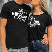 Casual Style Crown Letters Printed Short Sleeve Round Neck Couple T-shirt