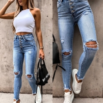 Fashion High Waist Slim Fit Ripped Jeans