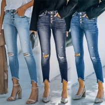 Fashion High Waist Slim Fit Ripped Jeans