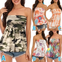 Sexy Strapless Printed Elastic Top